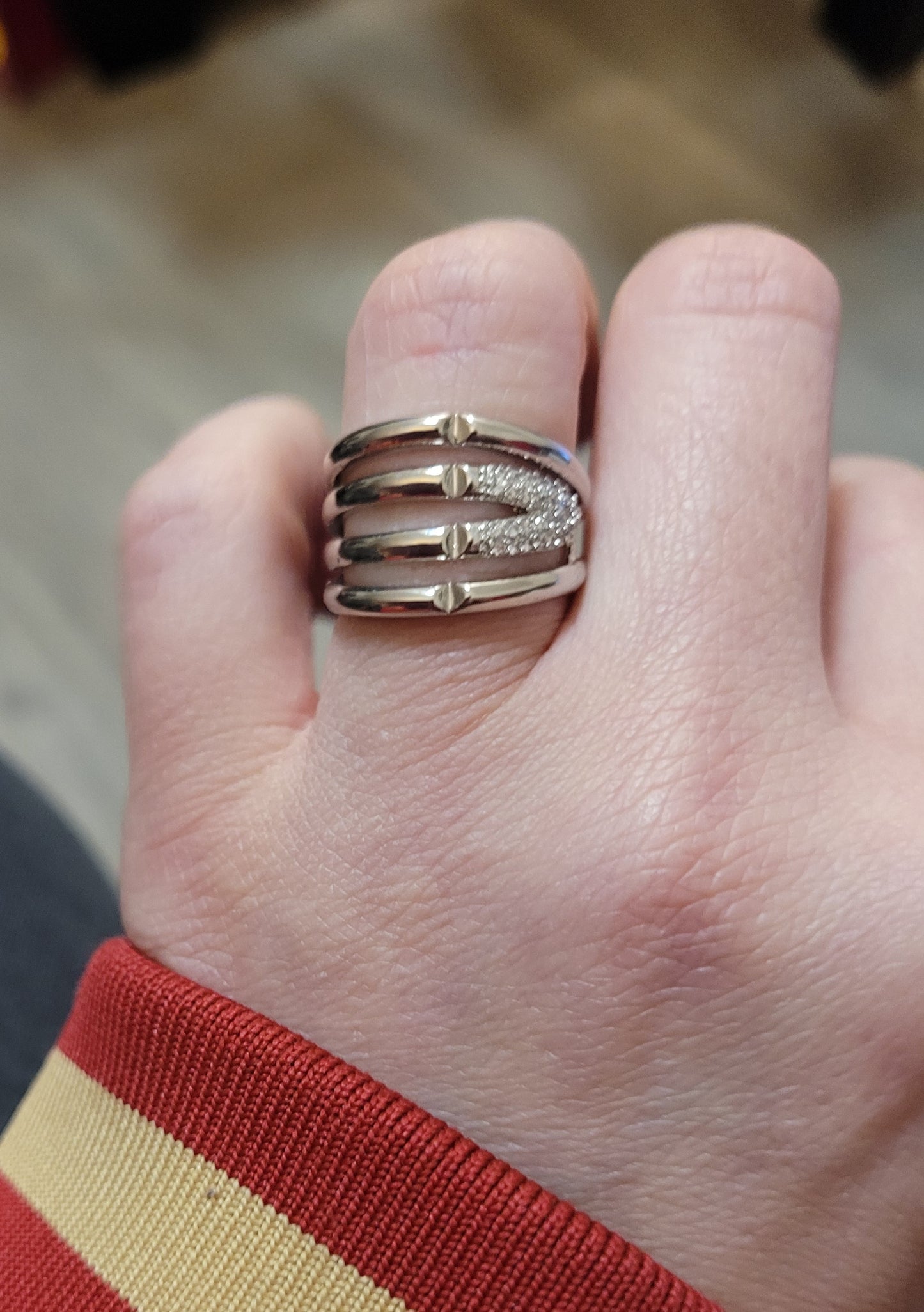Silver Multi Band CZ Crystals Open Promise Ring