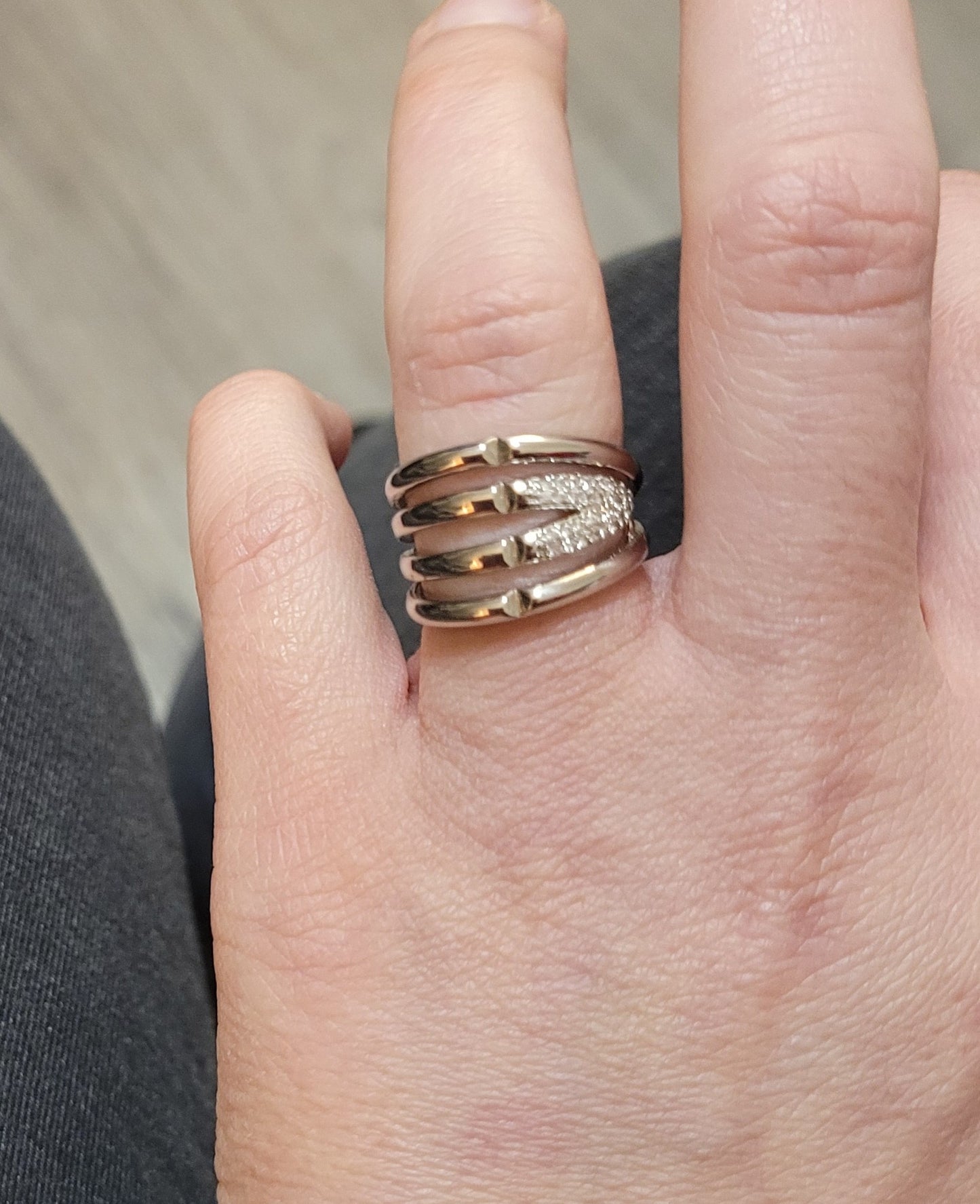 Silver Multi Band CZ Crystals Open Promise Ring