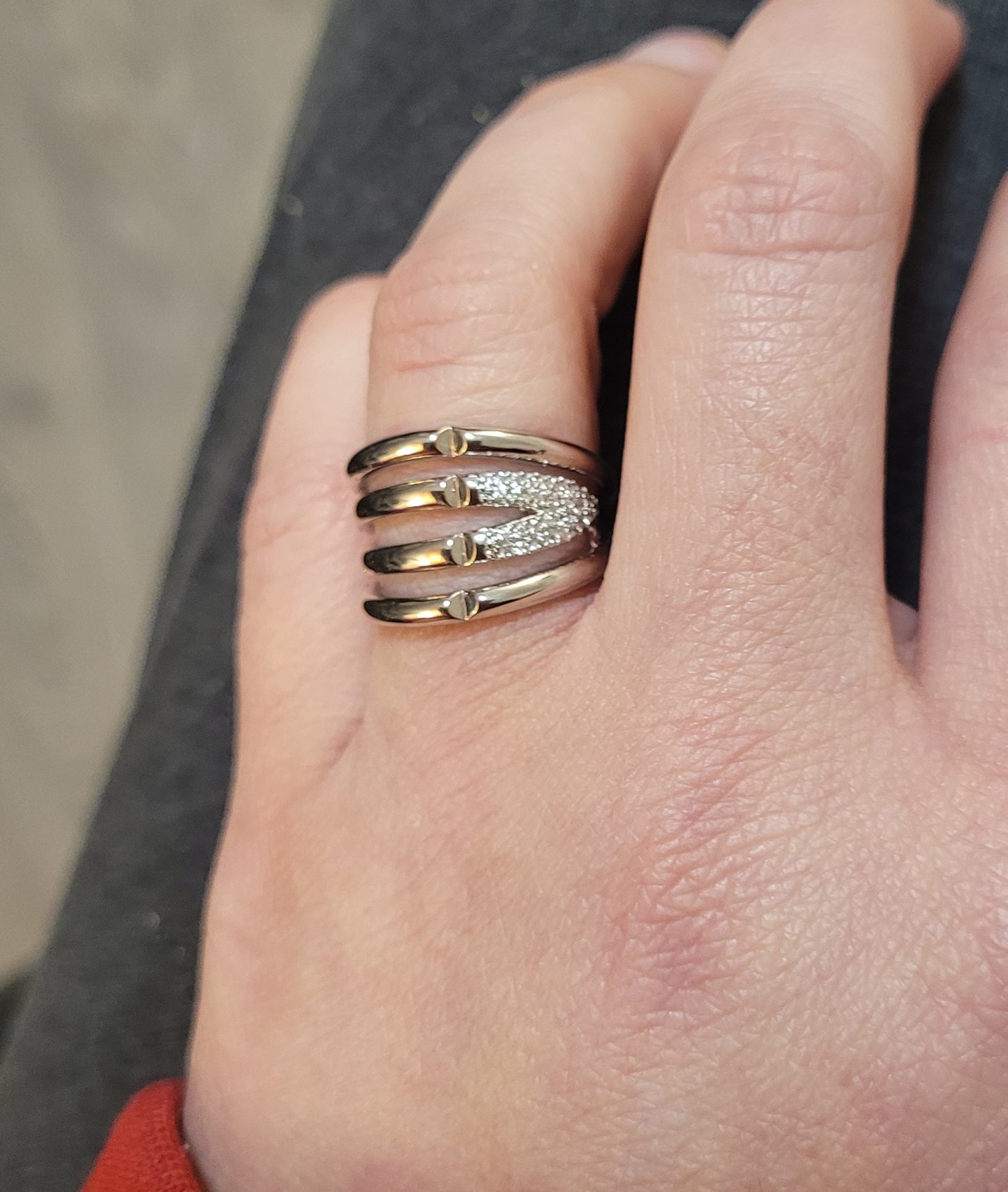 Silver Multi Band CZ Crystals Open Promise Ring