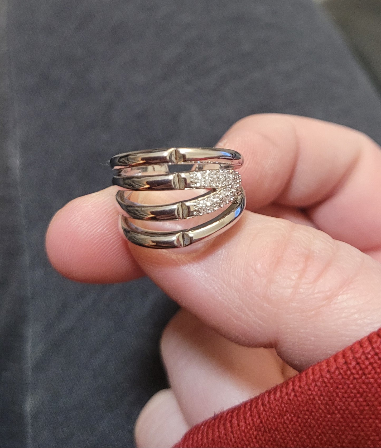 Silver Multi Band CZ Crystals Open Promise Ring