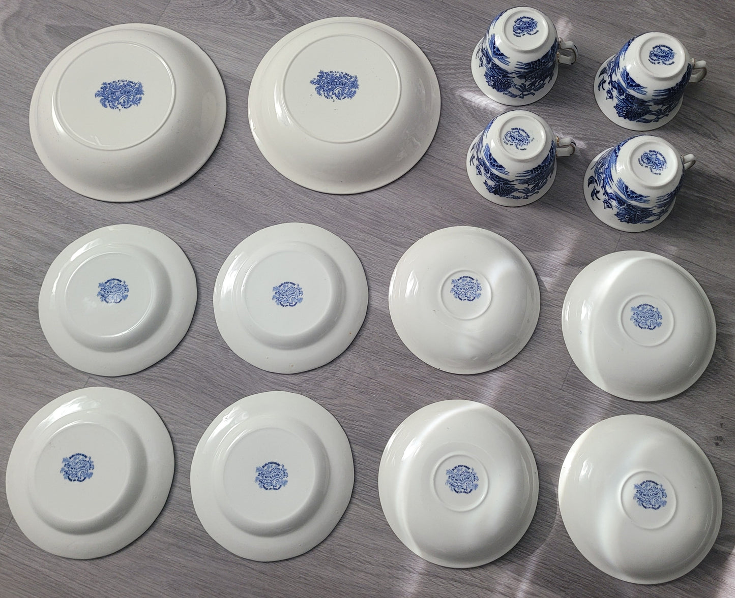 Burleigh Ware Blue Willow Gold Trim 14pc Set