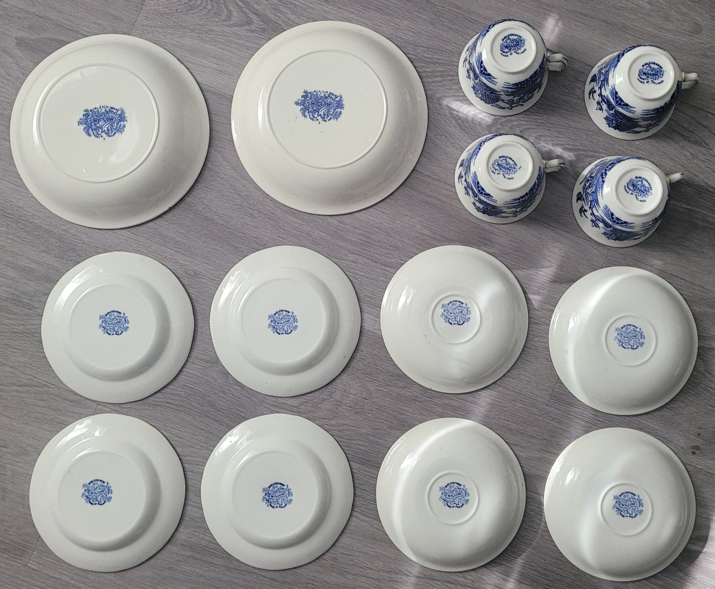 Burleigh Ware Blue Willow Gold Trim 14pc Set