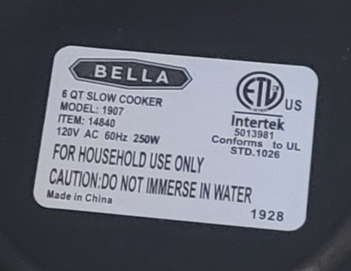 Bella 6 QT Slow Cooker Crock-Pot