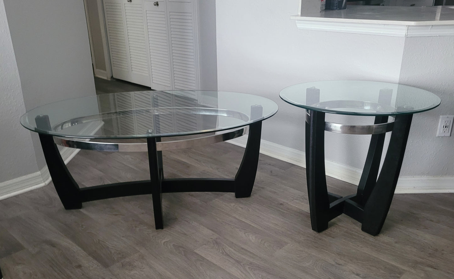 Oval Glass Coffee Table & Matching End Table