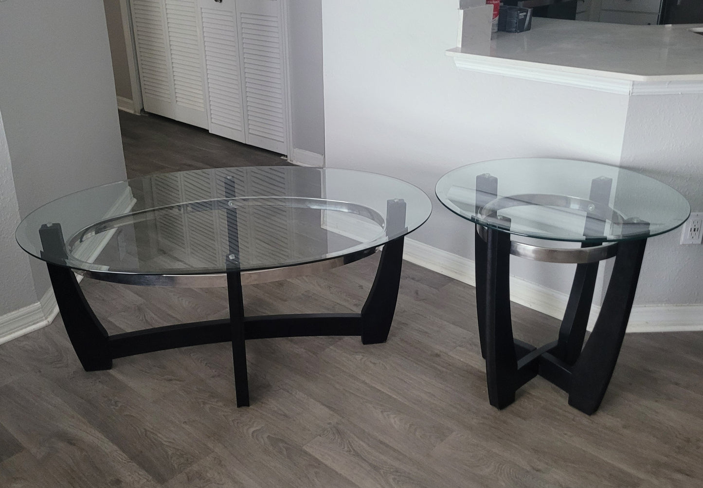 Oval Glass Coffee Table & Matching End Table