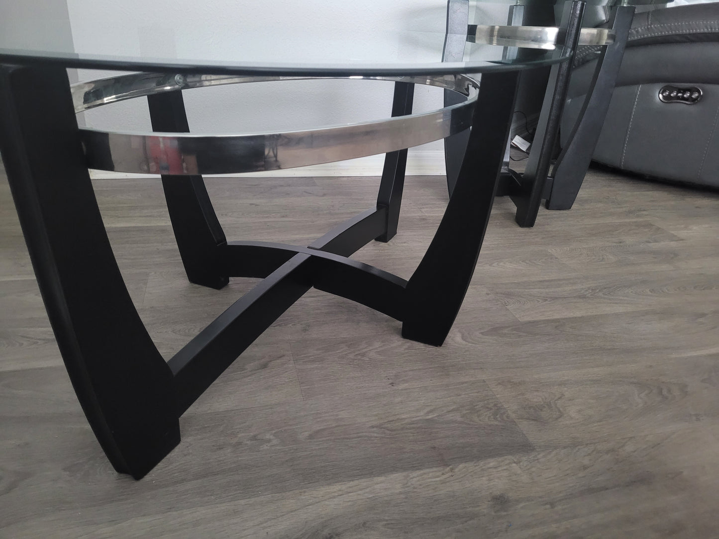 Oval Glass Coffee Table & Matching End Table