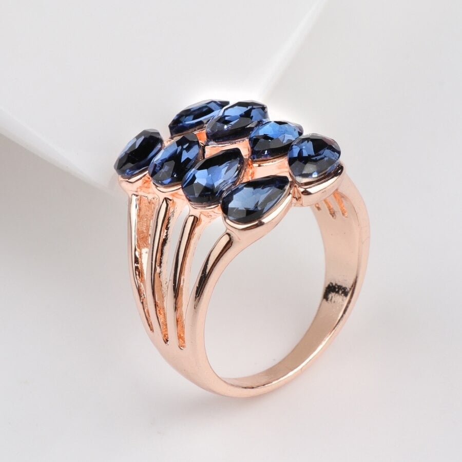 Geometric Multilayer Blue Crystal Rose Gold Ring