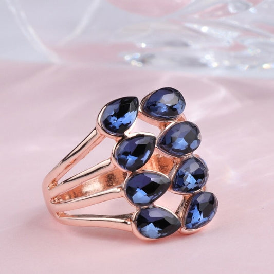 Geometric Multilayer Blue Crystal Rose Gold Ring