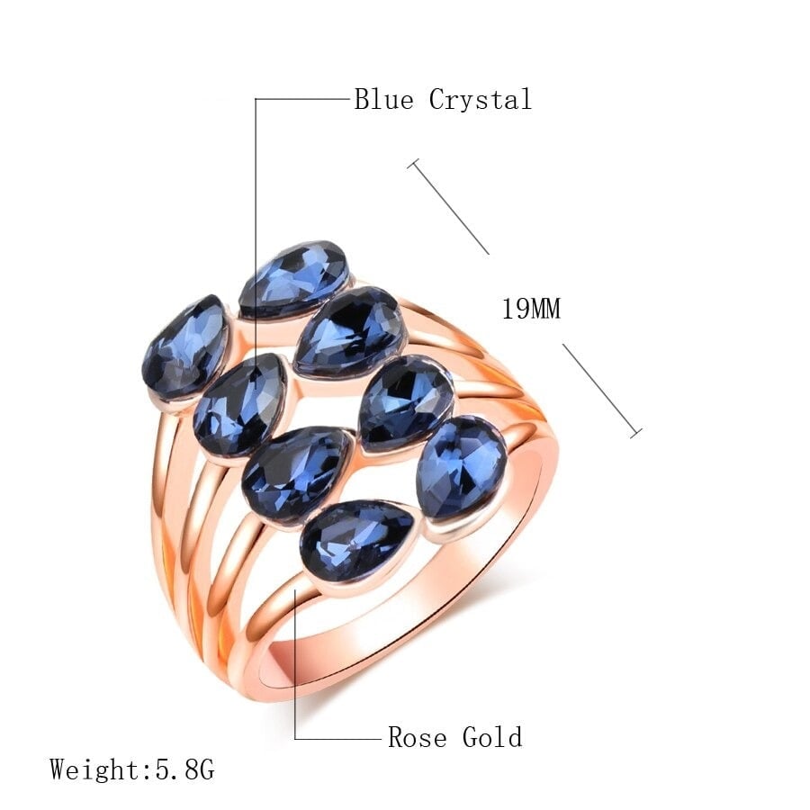 Geometric Multilayer Blue Crystal Rose Gold Ring