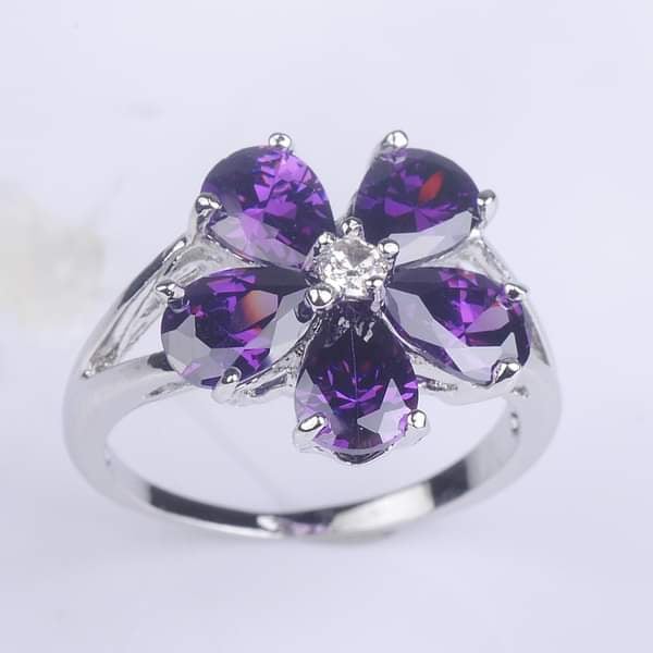 925 Sterling Silver Purple Alexandrite Flower Ring