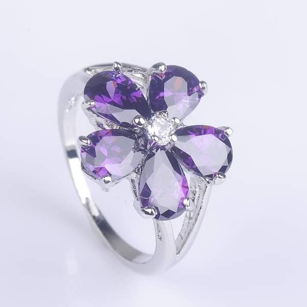 925 Sterling Silver Purple Alexandrite Flower Ring