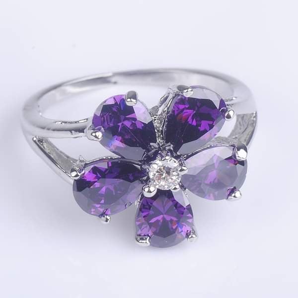 925 Sterling Silver Purple Alexandrite Flower Ring