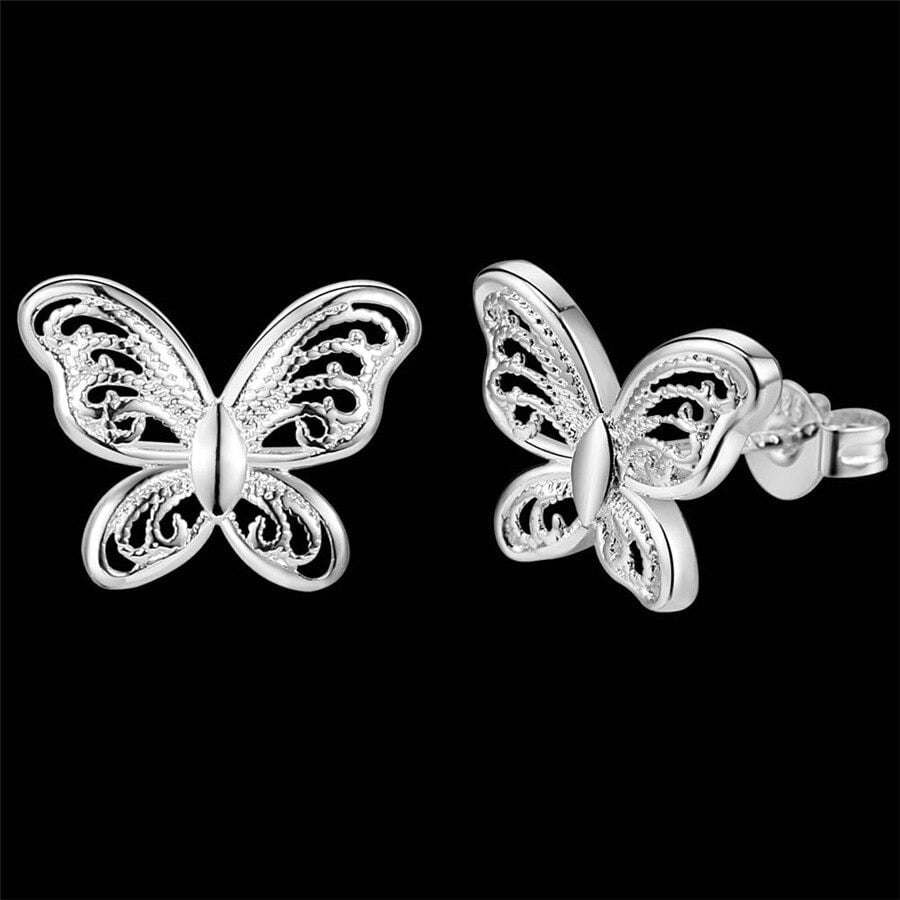 Silver Butterfly Nickel Free Antiallergic Stud Earrings