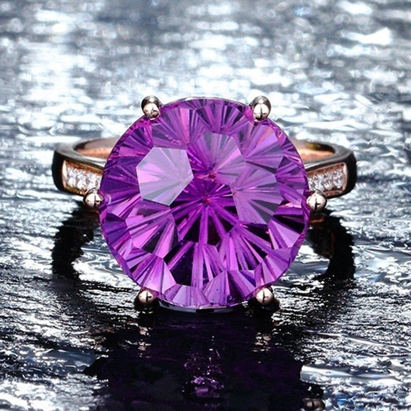 Sterling Silver Purple & White Crystals Open Ring