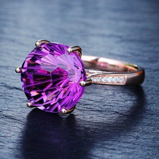 Sterling Silver Purple & White Crystals Open Ring