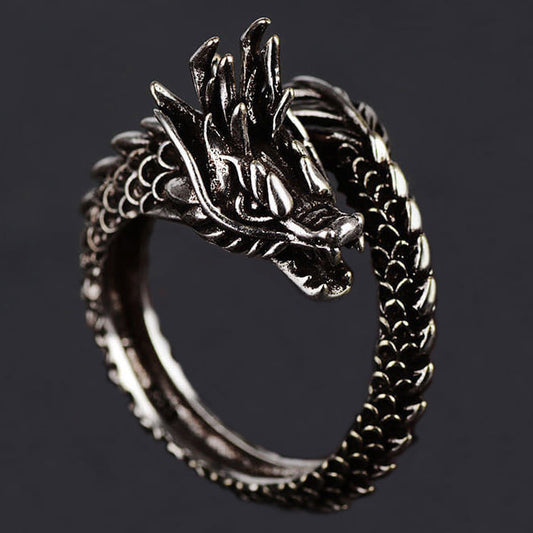 Vintage Rock Punk Dragon Rider Silver Adjustable Gothic Ring