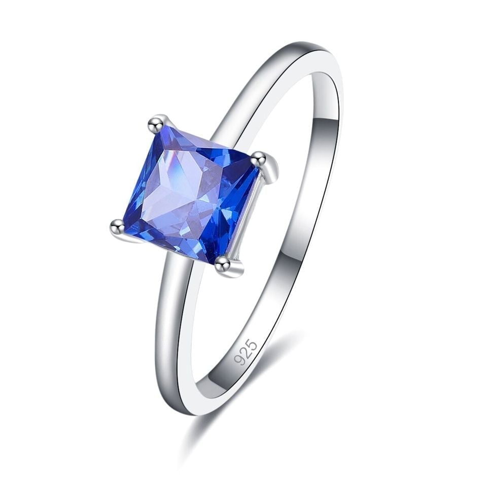 925 Sterling Silver Square Blue Tanzanite Solitaire Ring