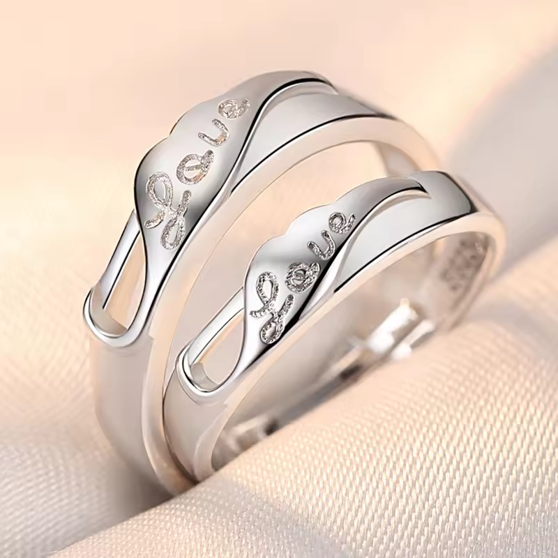 2pcs Sterling Silver LOVE Open Matching Couple Rings