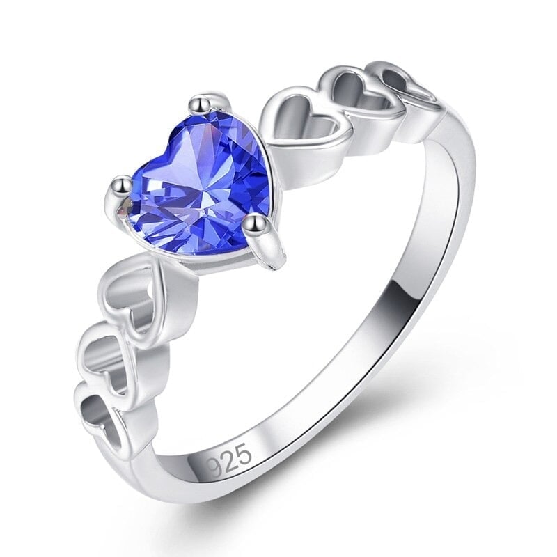 925 Sterling Silver Blue Tanzanite Heart-Shaped Ring