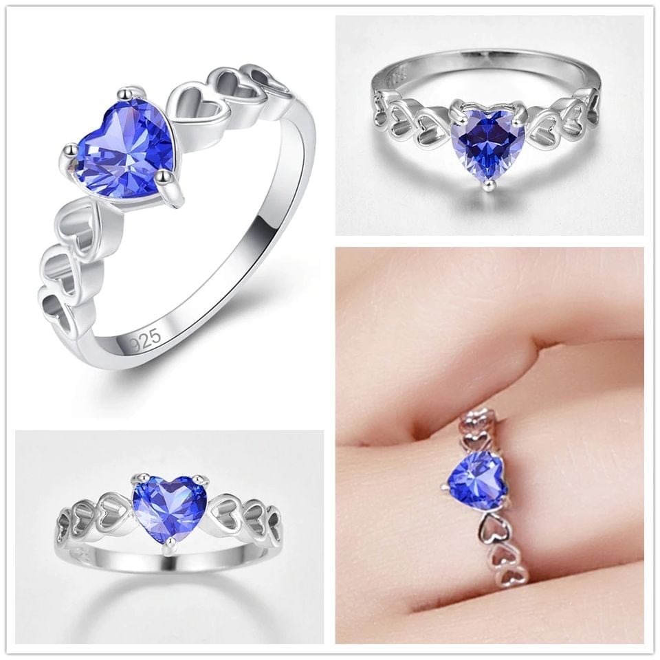 925 Sterling Silver Blue Tanzanite Heart-Shaped Ring