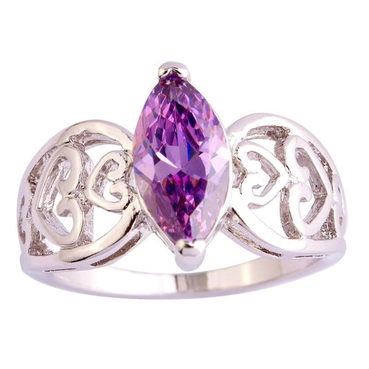 925 Sterling Silver Purple Marquise Topaz Celtic Heart Ring