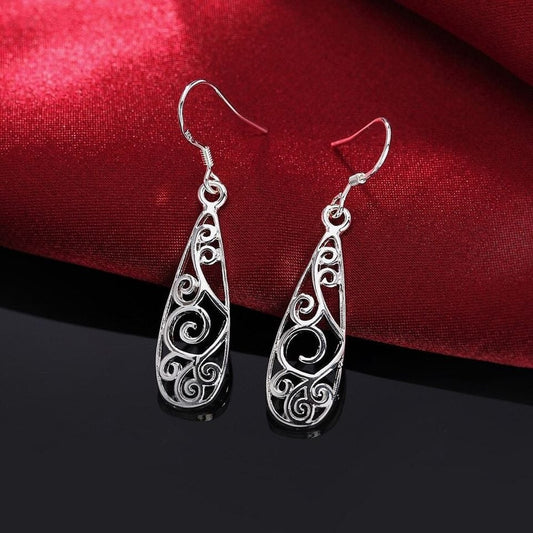 925 Sterling Silver Teardrop Pear Hollow Swirl Earrings