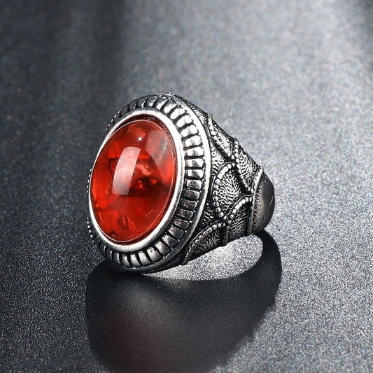 Big Vintage Red Opal Retro Silver Turkish Ring