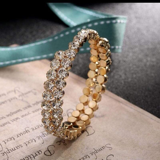 White Rhinestone Adjustable Wide Cuff Bangle Gold Bracelet