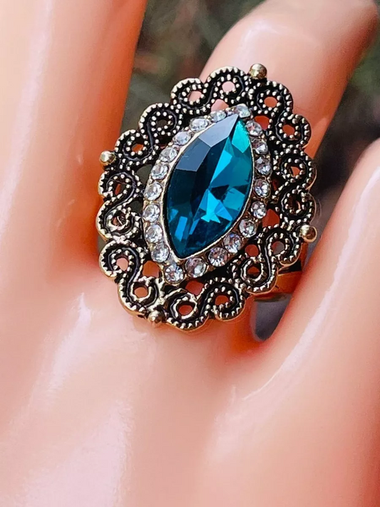 Vintage Blue Marquise Antique Gold Ethnic Ring