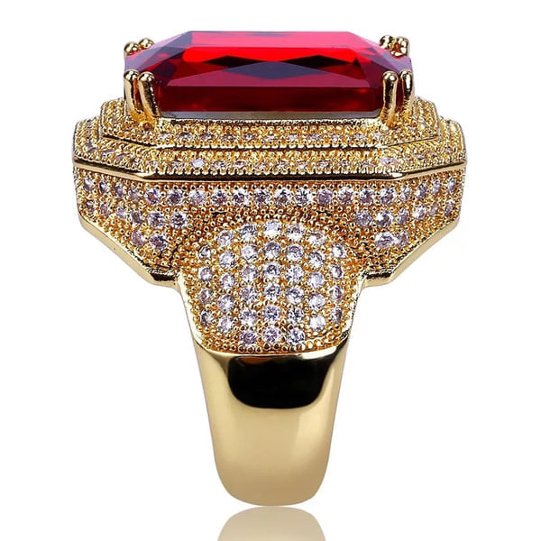 Red & White Crystals 925 Silver Filled Gold Tone Ring