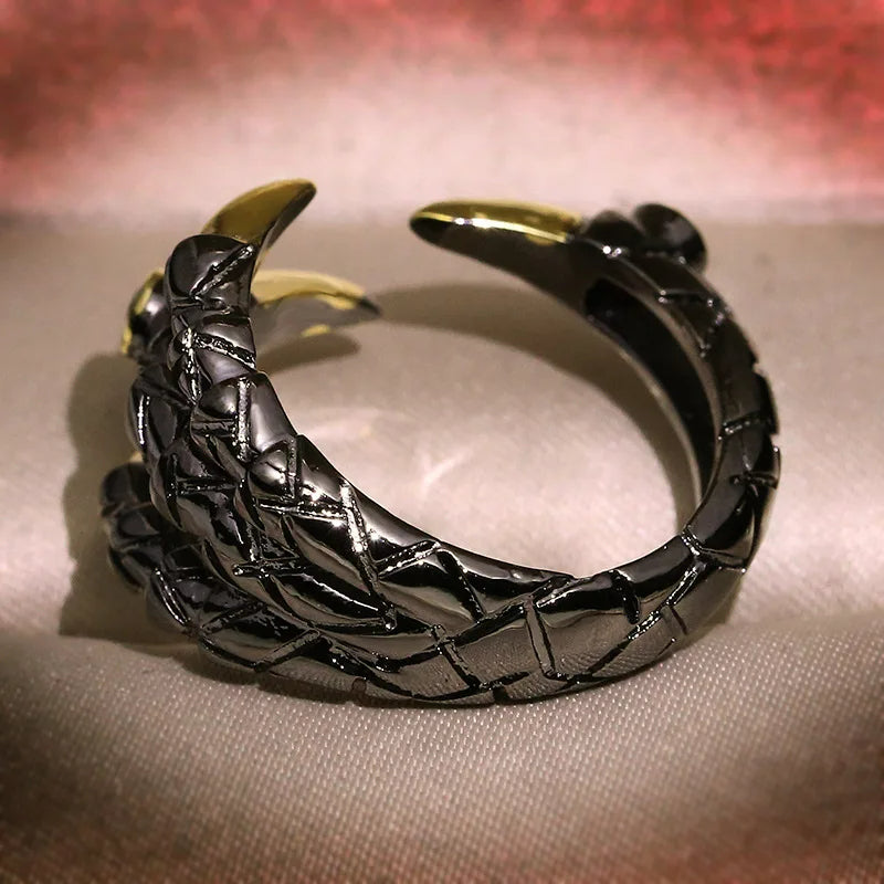 Tungsten Eagle Dragon Claw Black Gold Inlaid Goth Ring