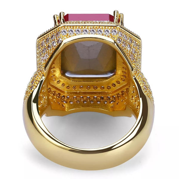 Red & White Crystals 925 Silver Filled Gold Tone Ring