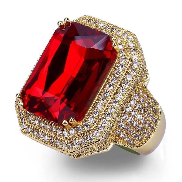 Red & White Crystals 925 Silver Filled Gold Tone Ring
