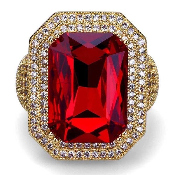 Red & White Crystals 925 Silver Filled Gold Tone Ring