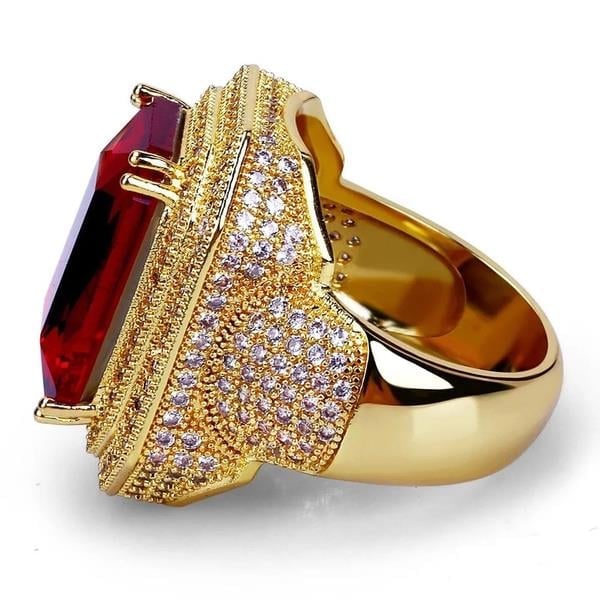 Red & White Crystals 925 Silver Filled Gold Tone Ring