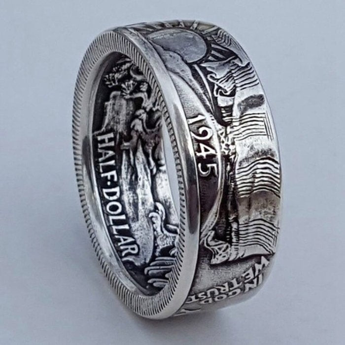 1945 Liberty Silver Dollar Coin Punk Retro Ring