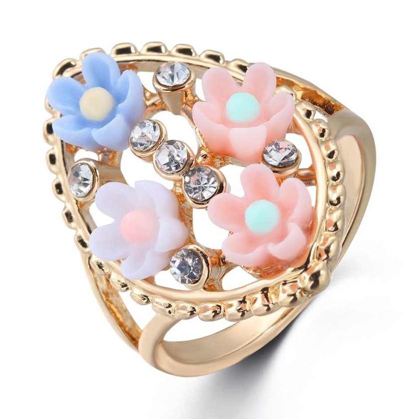 Handmade Colorful Floral Flowers Gold Tone Ring