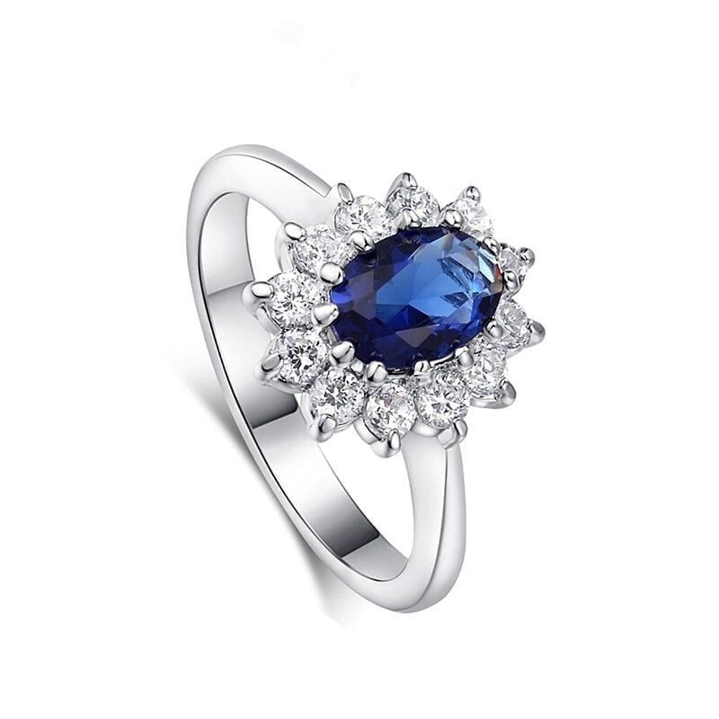 Sterling Silver Oval Blue Tanzanite Flower Open Ring