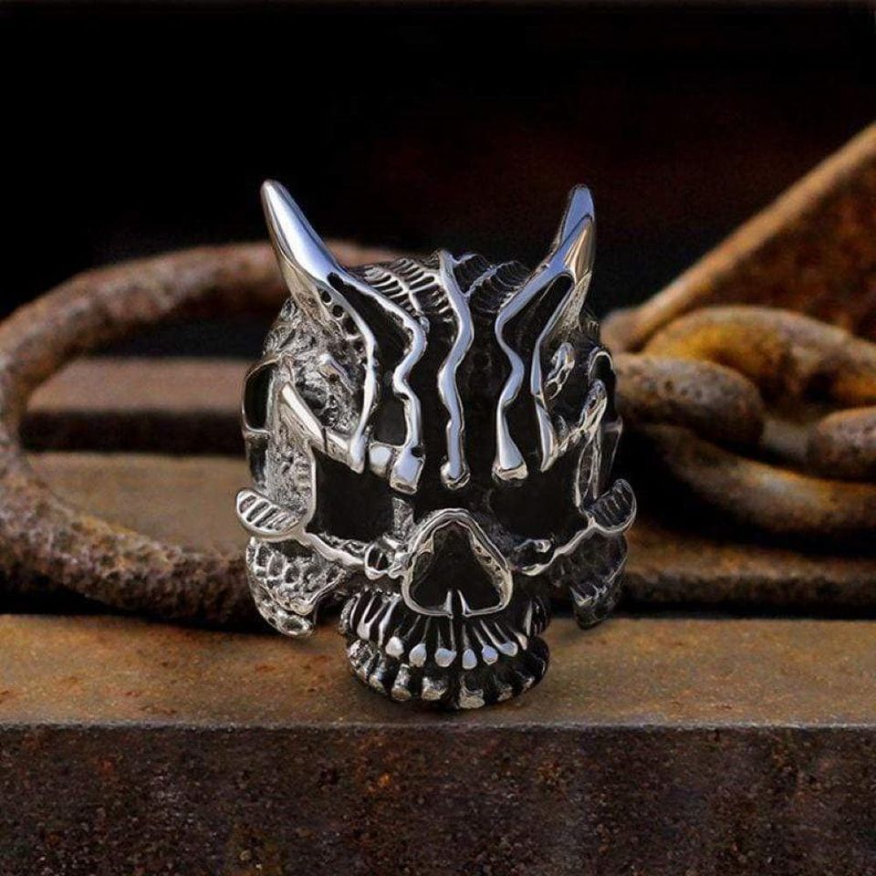 Men's Heavy Metal Gothic Black Asura Skull Silver Open Biker Ring