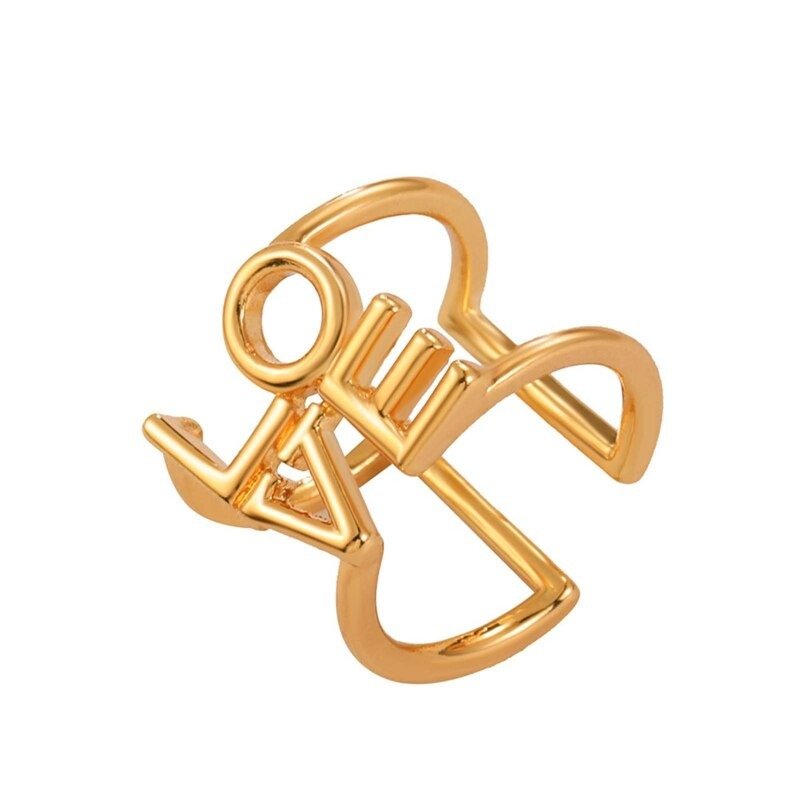 Cute LOVE Romantic Letter Open Hollow Out Gold Ring