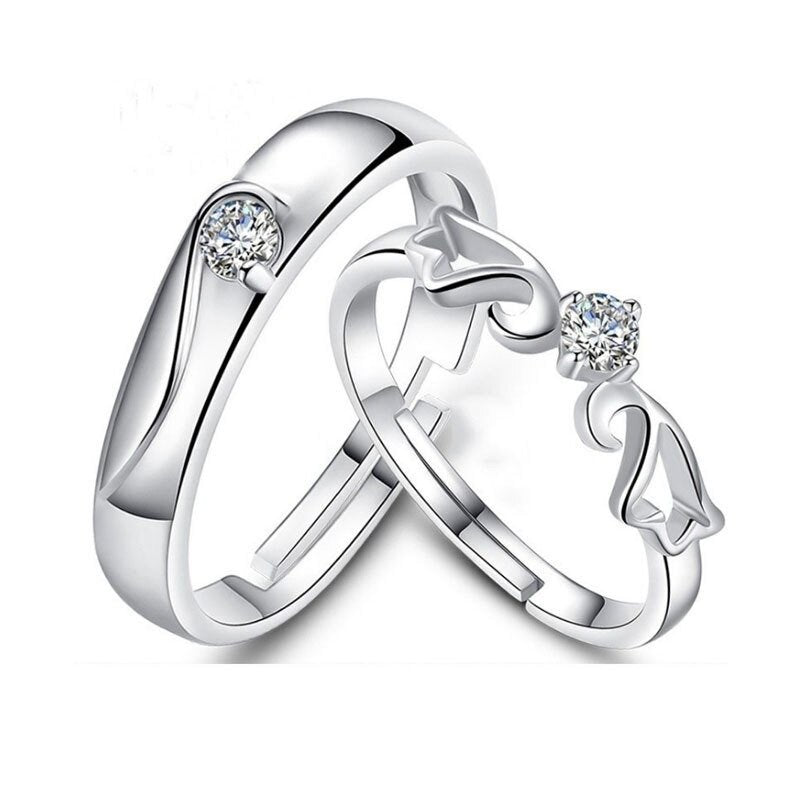 2pcs Sterling Silver Angel Wings Matching Couple Rings