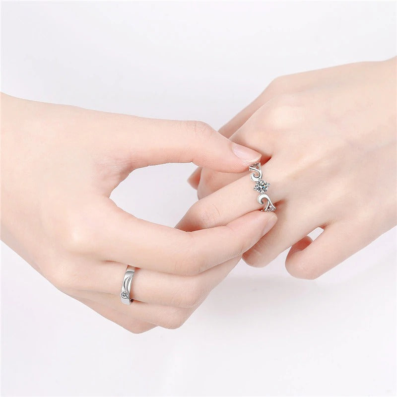 2pcs Sterling Silver Angel Wings Matching Couple Rings