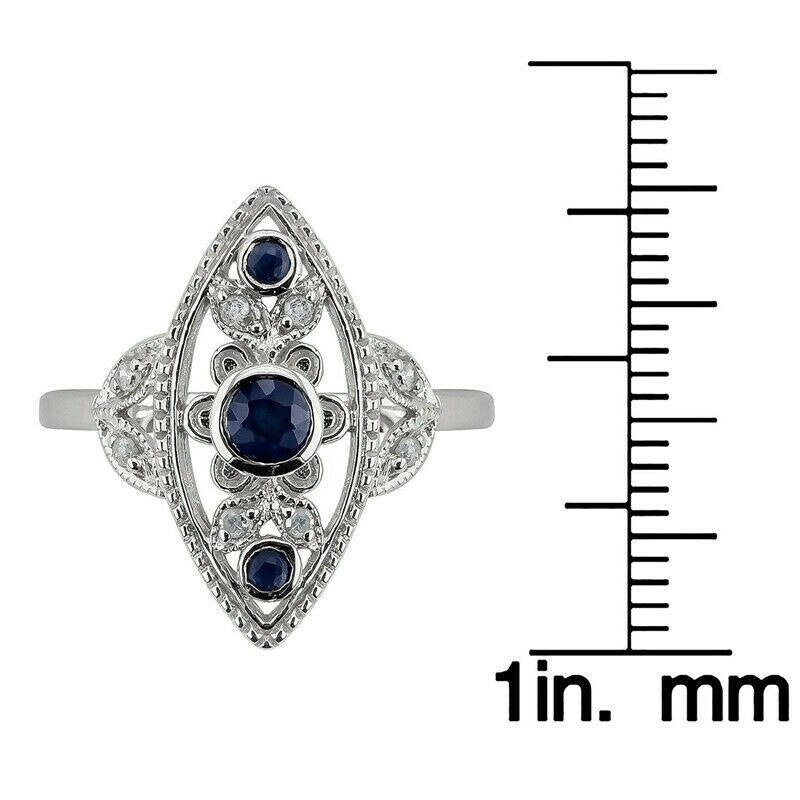 Vintage Blue Sapphire Marquise Antique Art Deco Silver Ring