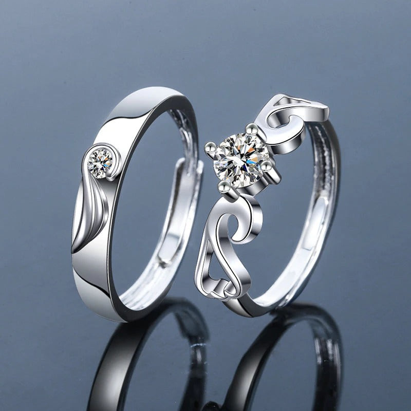 2pcs Sterling Silver Angel Wings Matching Couple Rings