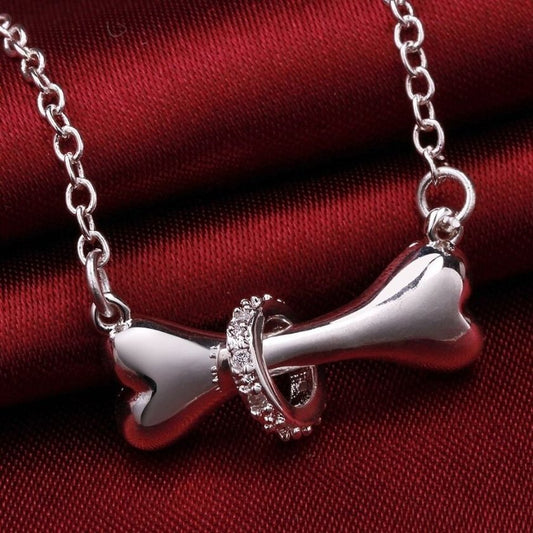 Paw Dog Bone Collar Charm Sterling Silver Necklace