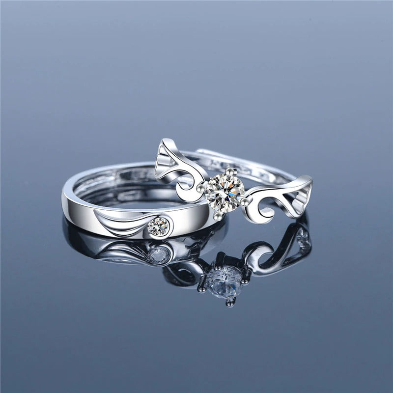 2pcs Sterling Silver Angel Wings Matching Couple Rings