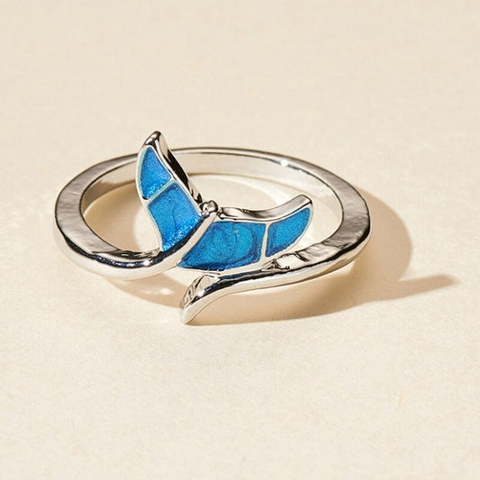 Blue Opal Whale Tail Silver Open Ring