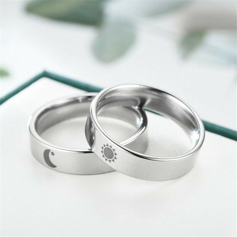 2pcs Stainless Steel Moon Sun Matching Couple Rings