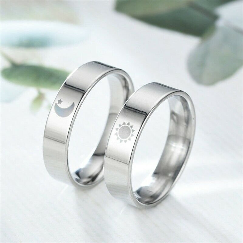 2pcs Stainless Steel Moon Sun Matching Couple Rings