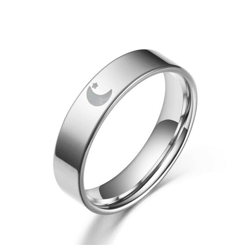 2pcs Stainless Steel Moon Sun Matching Couple Rings